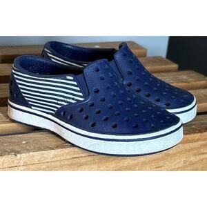 Native Miles Navy Blue White Stripes Baby Shoes Sz C4 Nautical Preppy